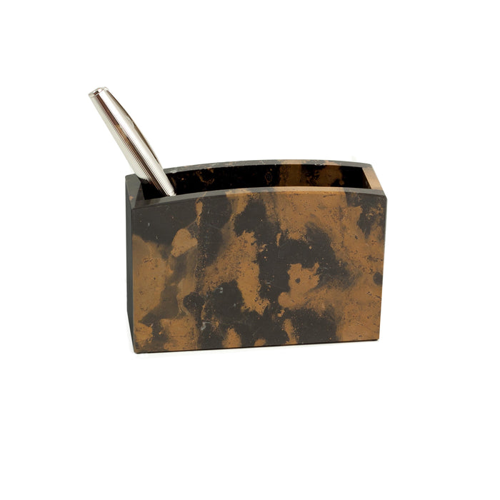 Occasion Gallery Marble   Color "Tiger Eye" Marble Pen Cup. 4.5 L x 1.75 W x 3 H in.
