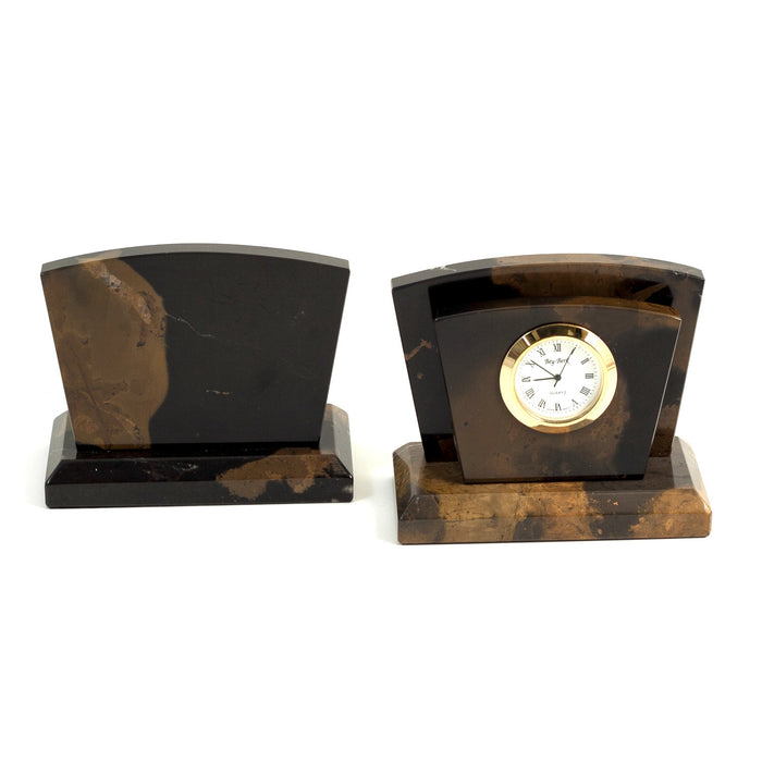 Occasion Gallery Marble/Gold Color "Tiger Eye" Marble with Gold Plated Accents Quartz Clock & Letter Rack. 4 L x 2 W x 3.35 H in.