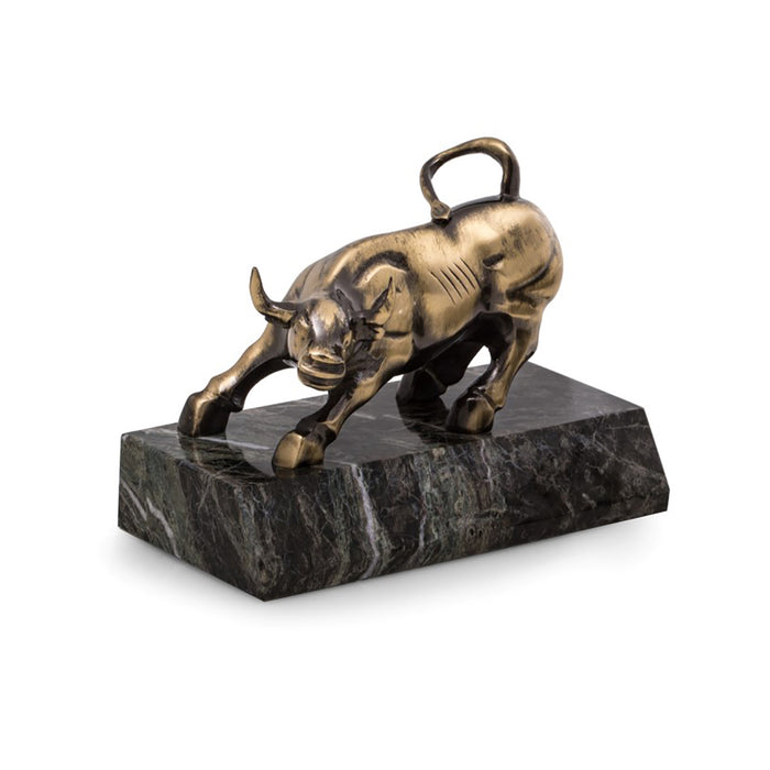 Occasion Gallery Green Marble/Brass Color Antique Brass Finished Bull Sculpture on Green Marble Base. 6.5 L x 4 W x 3 H in.