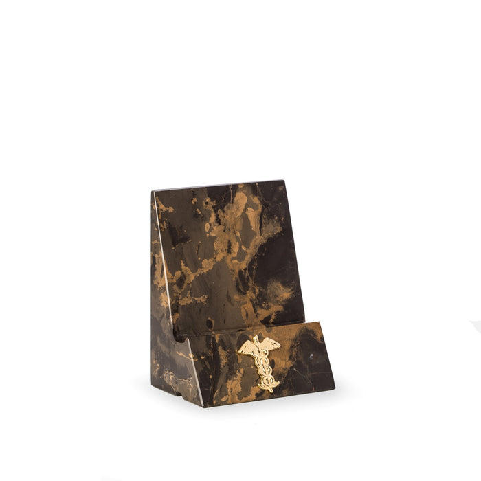 Occasion Gallery Brown Color Medical, "Tiger Eye" Marble Desktop Phone / Tablet Cradle with a Pass-thru Hole for Charging Cable. 3.25 L x 2.5 W x 4.5 H in.
