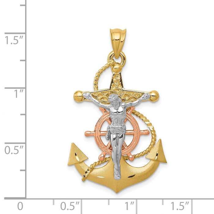 Million Charms 14K Tri-Color Mariners Relgious Cross Pendant