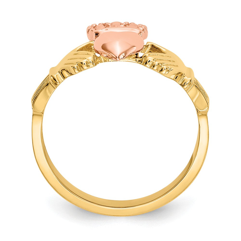 14k Two-Tone Gold Polished Claddagh Ring, Size: 6