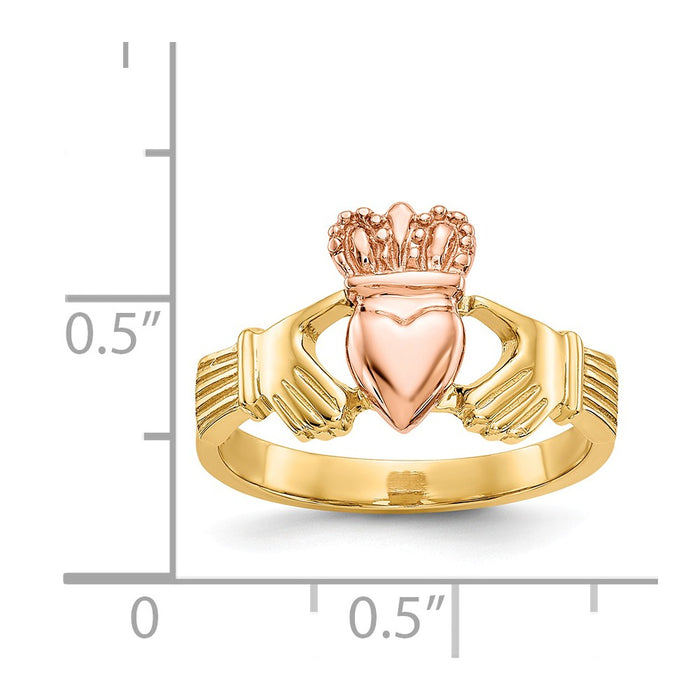 14k Two-Tone Gold Polished Claddagh Ring, Size: 6
