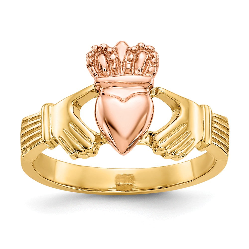 14k Two-Tone Gold Polished Claddagh Ring, Size: 6