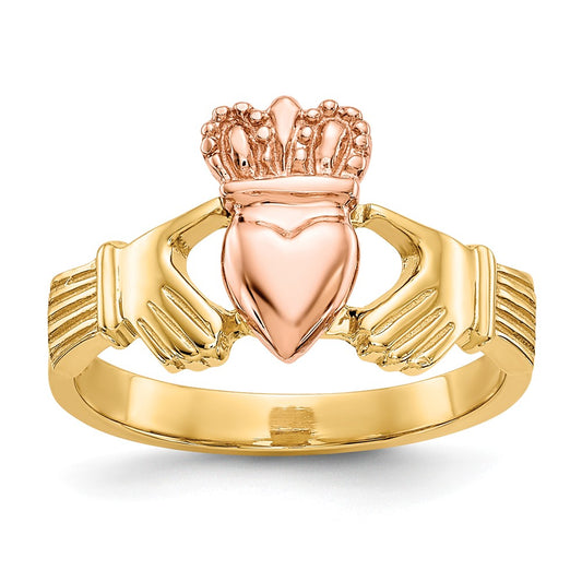 14k Two-Tone Gold Polished Claddagh Ring, Size: 6