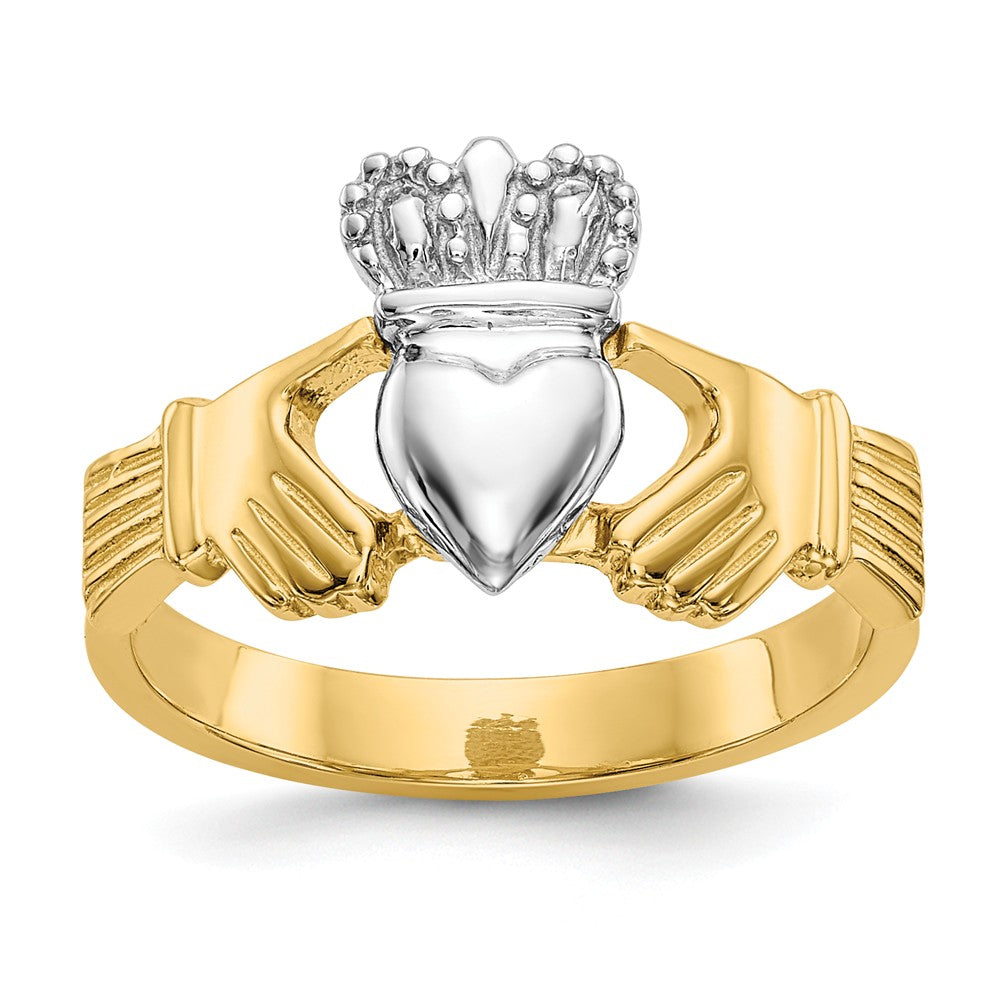 14k Two-Tone Gold Polished Claddagh Ring, Size: 6