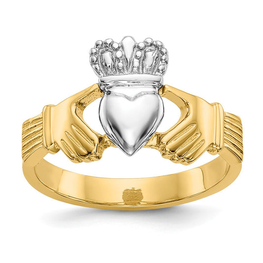 14k Two-Tone Gold Polished Claddagh Ring, Size: 6