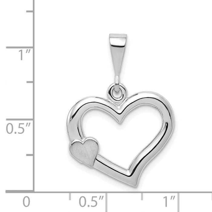 Million Charms 14K White Gold Themed Solid Satin Polished Fancy Heart Pendant