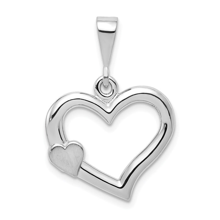 Million Charms 14K White Gold Themed Solid Satin Polished Fancy Heart Pendant