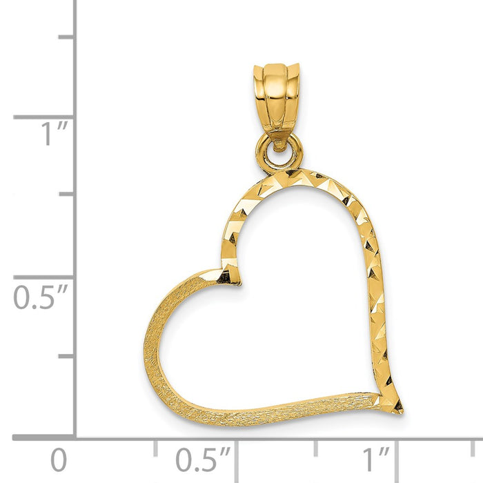 Million Charms 14K Yellow Gold Themed Satin Diamond-Cut Crooked Heart Pendant