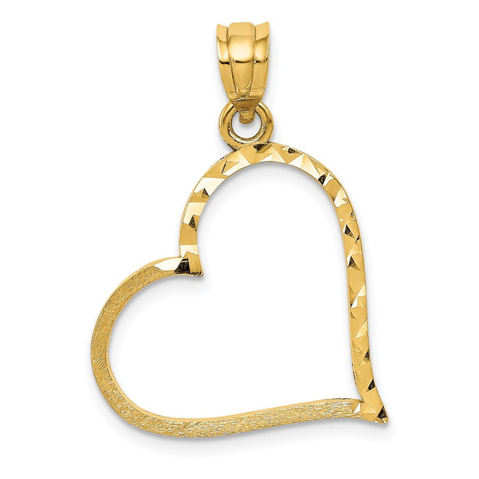 Million Charms 14K Yellow Gold Themed Satin Diamond-Cut Crooked Heart Pendant