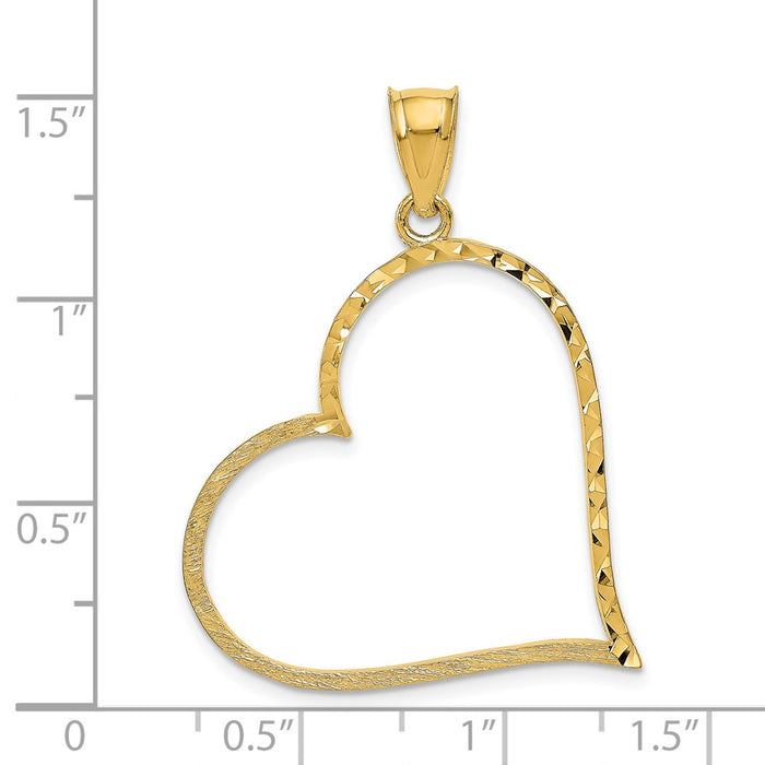 Million Charms 14K Yellow Gold Themed Satin Diamond-Cut Crooked Heart Pendant