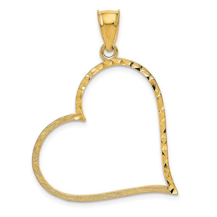 Million Charms 14K Yellow Gold Themed Satin Diamond-Cut Crooked Heart Pendant