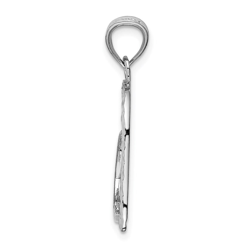 Million Charms 14K White Gold Themed Solid Satin Diamond-Cut Small Reversible Heart Pendant