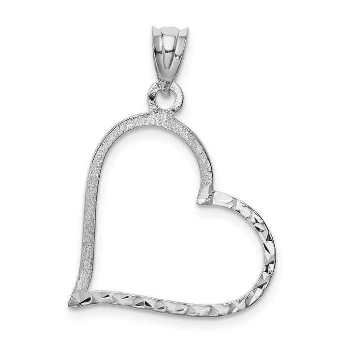 Million Charms 14K White Gold Themed Solid Satin Diamond-Cut Small Reversible Heart Pendant