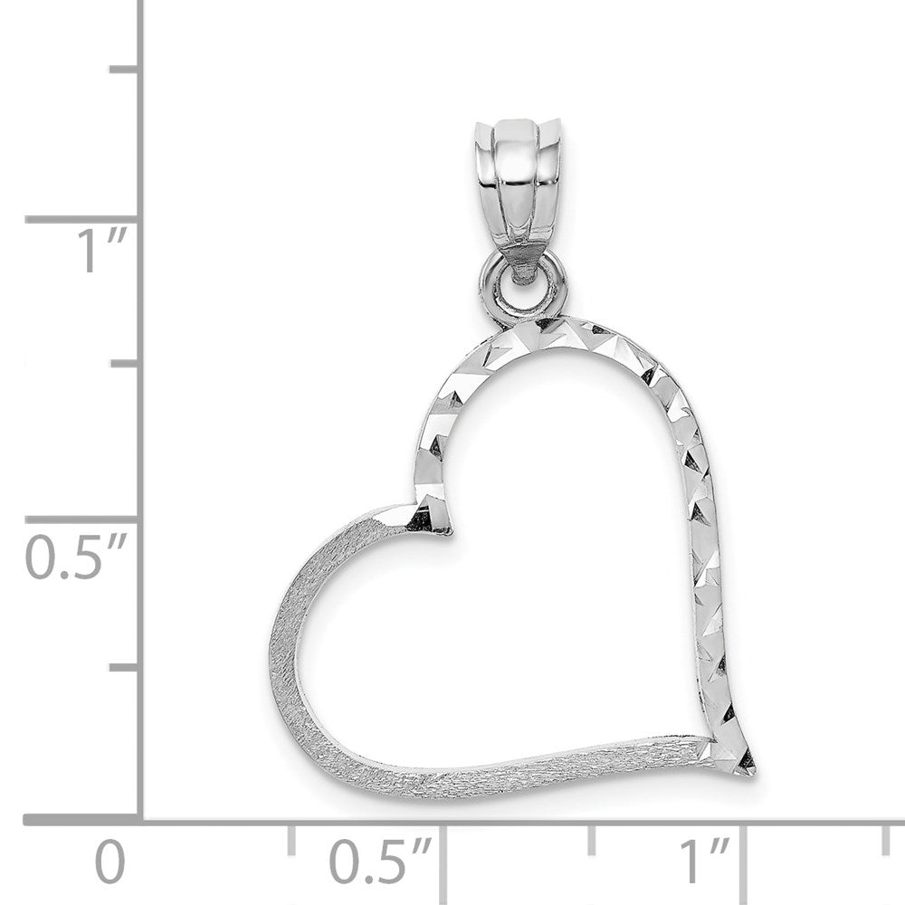 Million Charms 14K White Gold Themed Solid Satin Diamond-Cut Small Reversible Heart Pendant