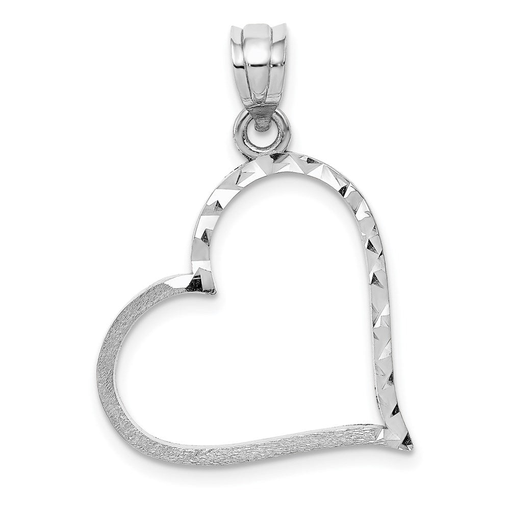 Million Charms 14K White Gold Themed Solid Satin Diamond-Cut Small Reversible Heart Pendant