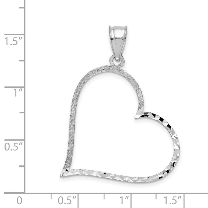 Million Charms 14K White Gold Themed Solid Diamond-Cut Large Reversible Heart Pendant