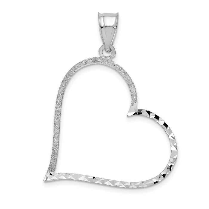 Million Charms 14K White Gold Themed Solid Diamond-Cut Large Reversible Heart Pendant