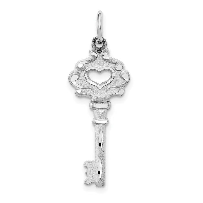 Million Charms 14K White Gold Themed Diamond-Cut Key Charm