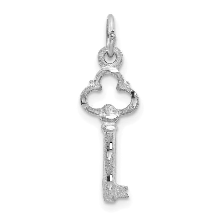 Million Charms 14K White Gold Themed Solid Diamond-Cut Key Charm