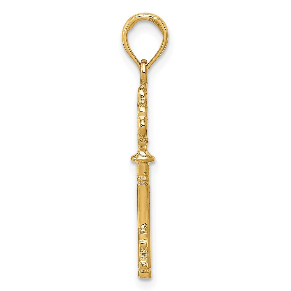Million Charms 14K Yellow Gold Themed Polished 3-D Hearts Key Charm