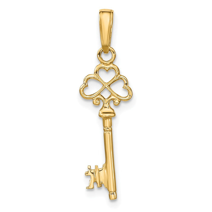 Million Charms 14K Yellow Gold Themed Polished 3-D Hearts Key Charm