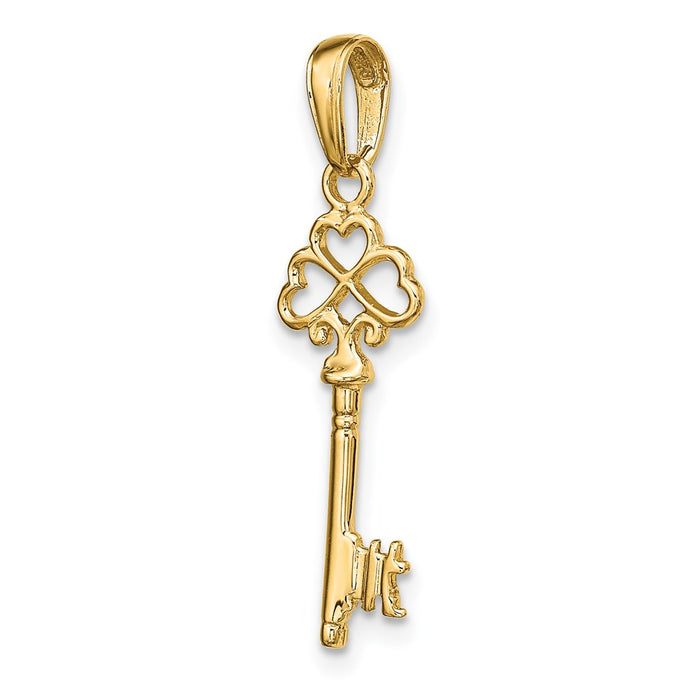 Million Charms 14K Yellow Gold Themed Polished 3-D Hearts Key Charm