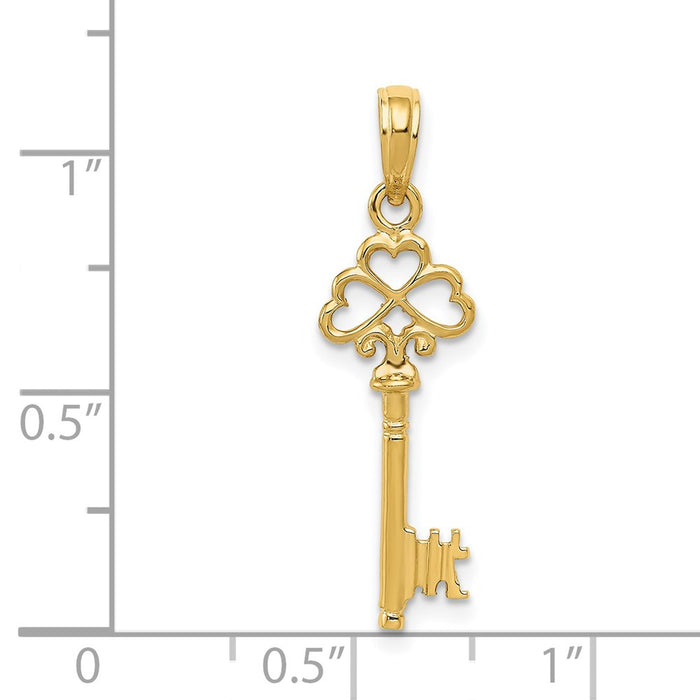 Million Charms 14K Yellow Gold Themed Polished 3-D Hearts Key Charm