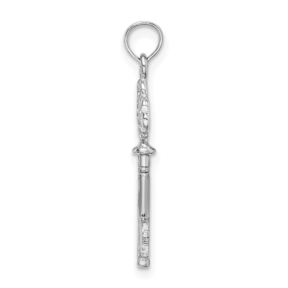 Million Charms 14K White Gold Themed 3-D Key With Hearts Charm