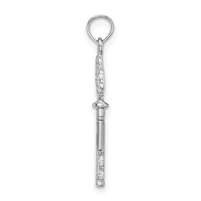 Million Charms 14K White Gold Themed 3-D Key With Hearts Charm