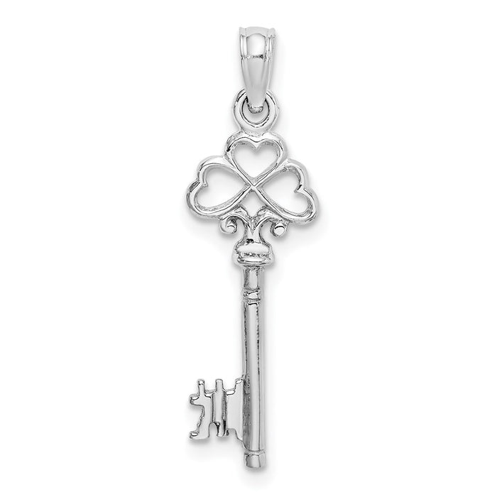 Million Charms 14K White Gold Themed 3-D Key With Hearts Charm