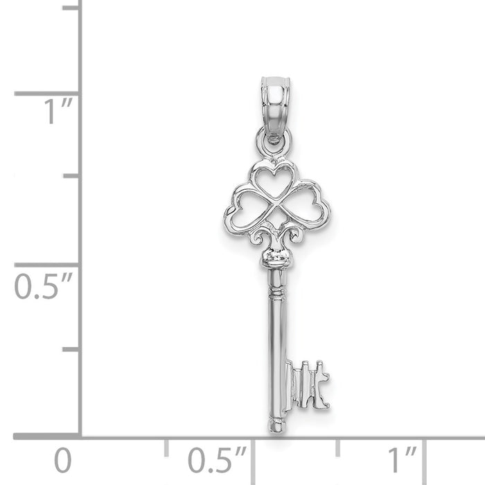 Million Charms 14K White Gold Themed 3-D Key With Hearts Charm