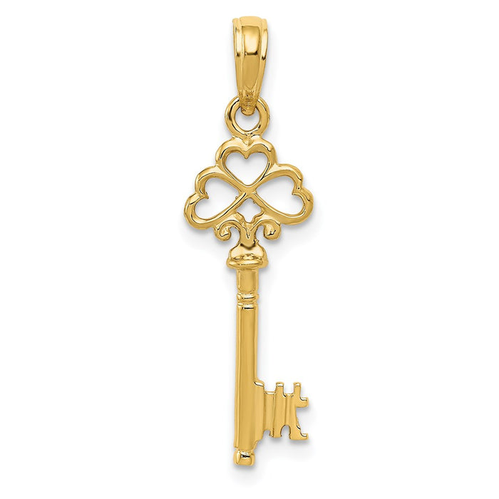Million Charms 14K Yellow Gold Themed Polished 3-D Hearts Key Charm