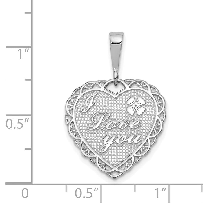 Million Charms 14K White Gold Themed Polished Reversible I Love You Heart Pendant