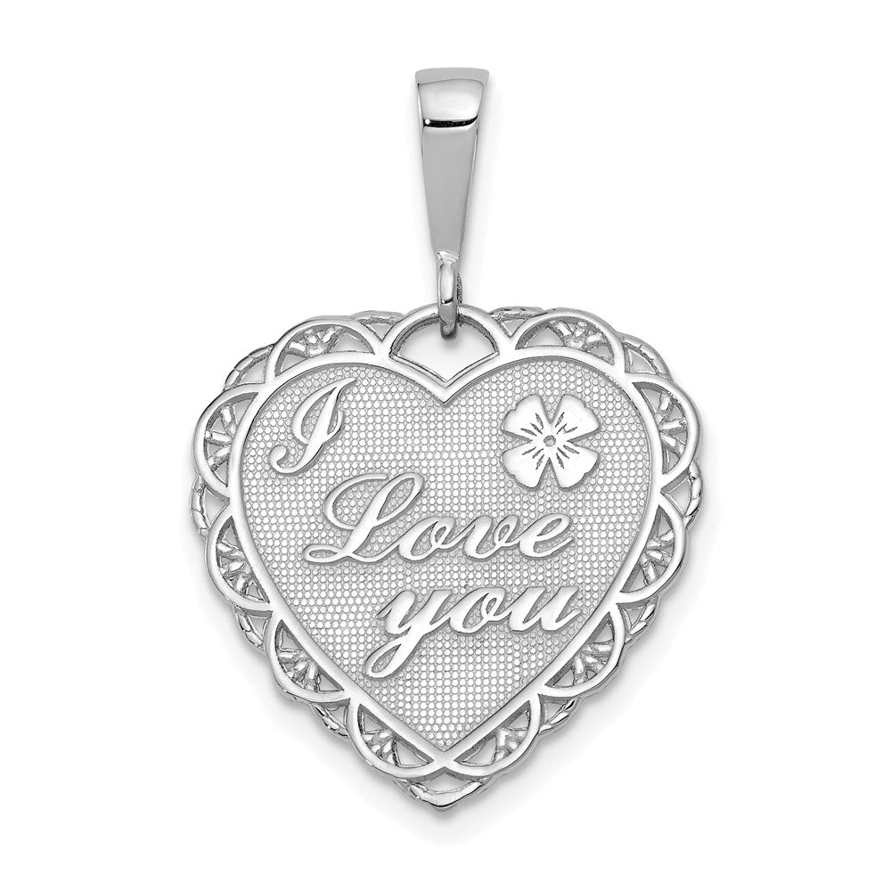 Million Charms 14K White Gold Themed Polished Reversible I Love You Heart Pendant