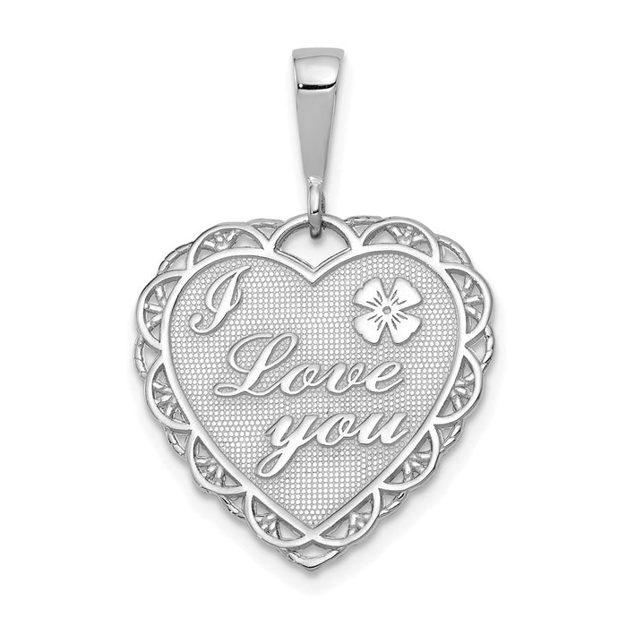 Million Charms 14K White Gold Themed Polished Reversible I Love You Heart Pendant