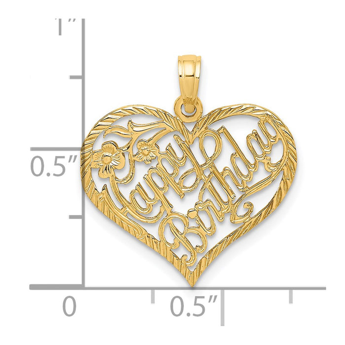 Million Charms 14K Yellow Gold Themed Solid Happy Birthday Heart Charm