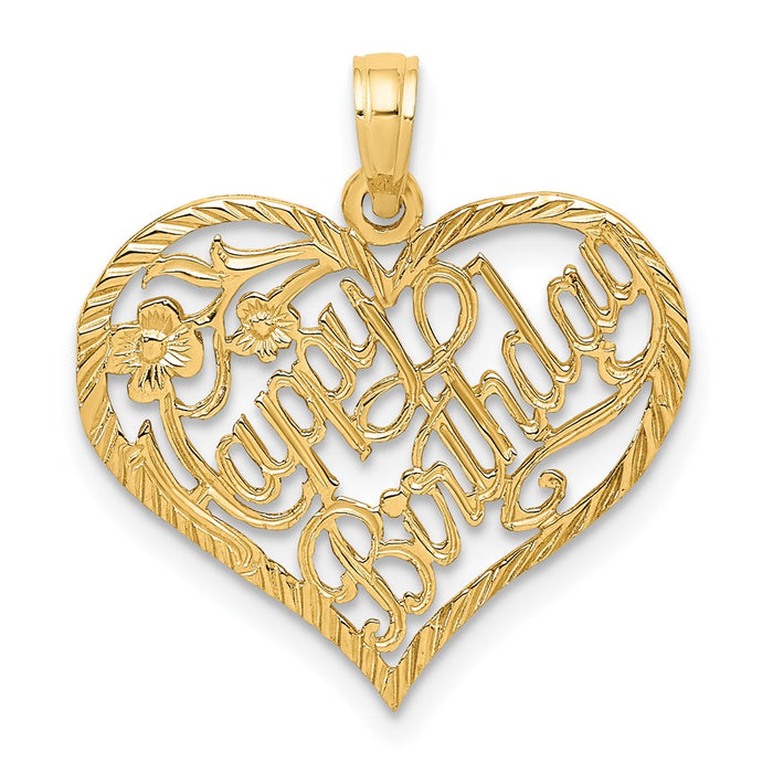 Million Charms 14K Yellow Gold Themed Solid Happy Birthday Heart Charm