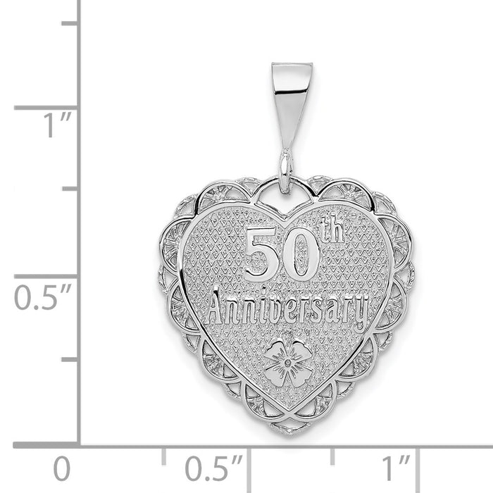 Million Charms 14K White Gold Themed Polished Faceted Reversible 50Th Anniversary Milestone Pendant