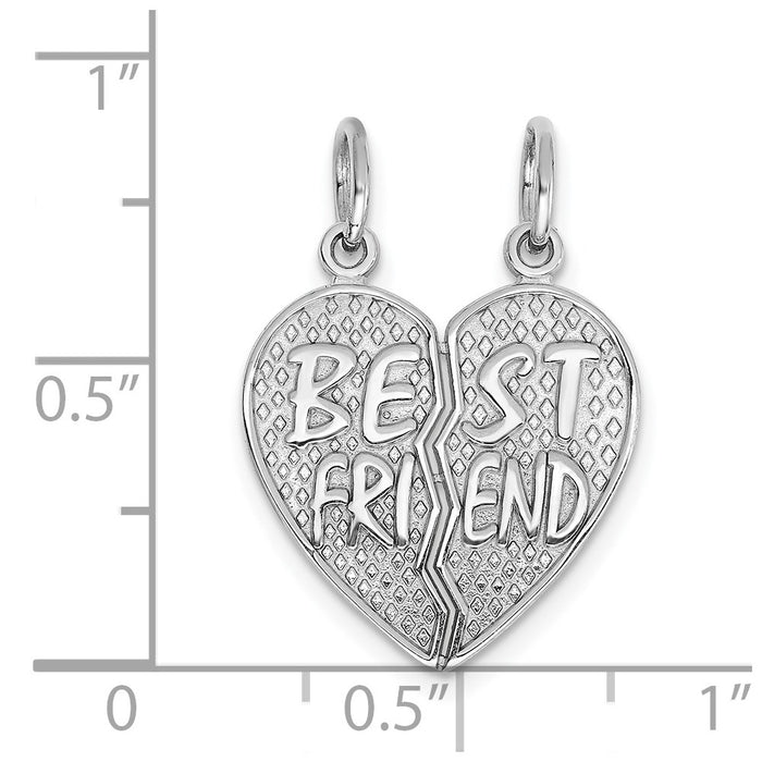 Million Charms 14K White Gold Themed Polished Best Friend Heart Pendant