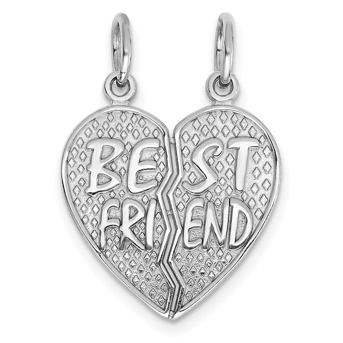 Million Charms 14K White Gold Themed Polished Best Friend Heart Pendant