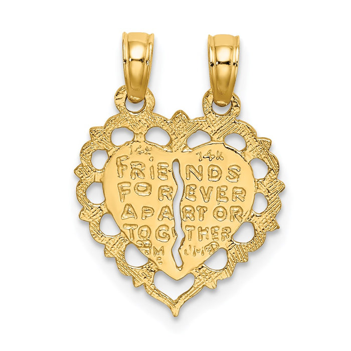 Million Charms 14K Yellow Gold Themed Polished Best Friend 2 Piece Break-Apart Heart Charm