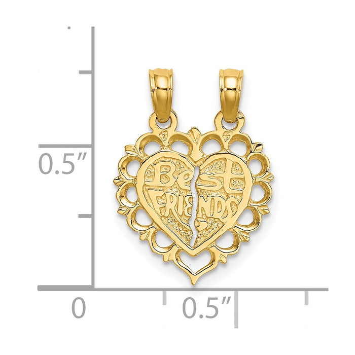 Million Charms 14K Yellow Gold Themed Polished Best Friend 2 Piece Break-Apart Heart Charm