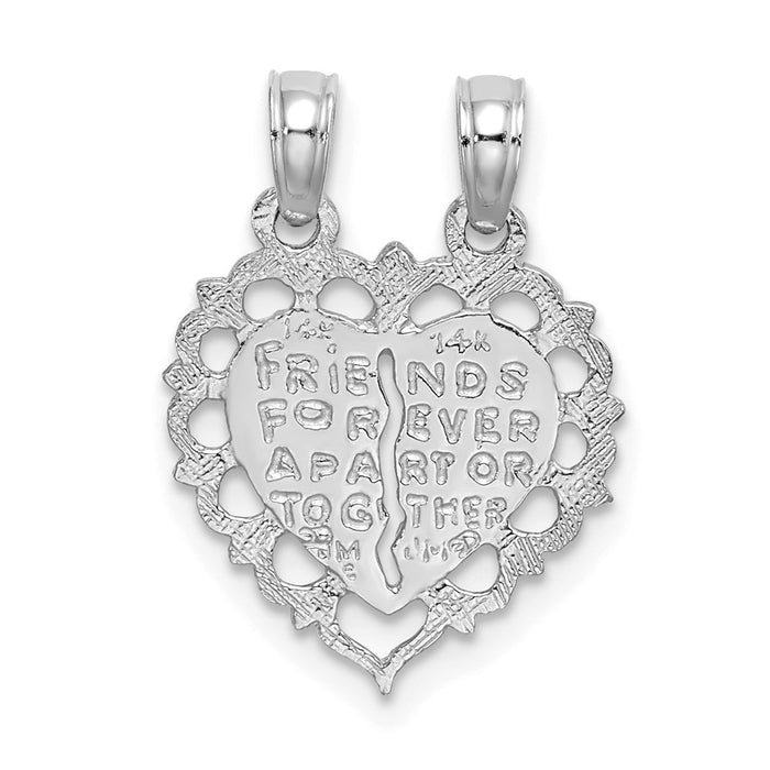 Million Charms 14K White Gold Themed Polished Best Friend 2 Piece Break-Apart Heart Charm