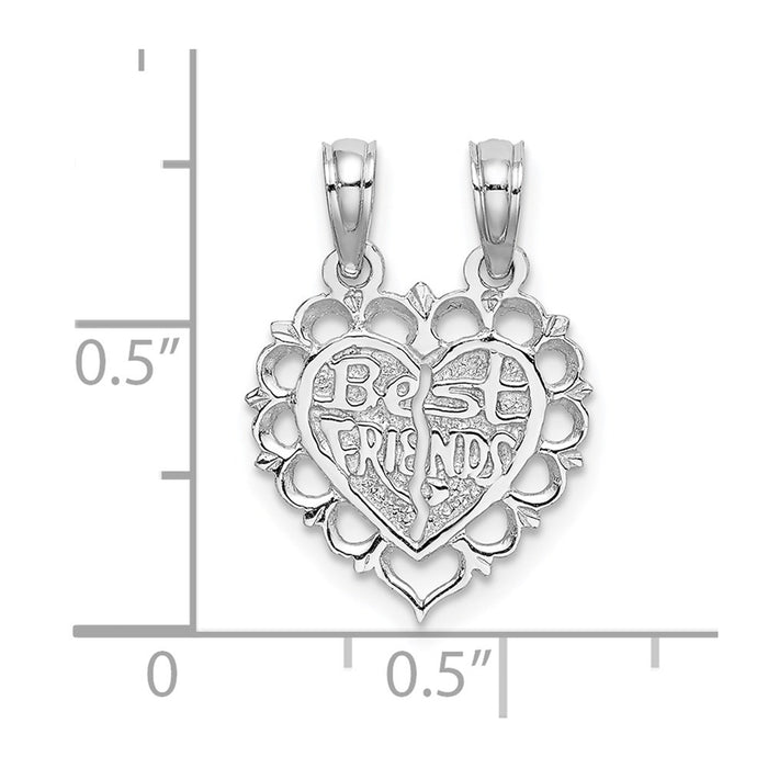 Million Charms 14K White Gold Themed Polished Best Friend 2 Piece Break-Apart Heart Charm