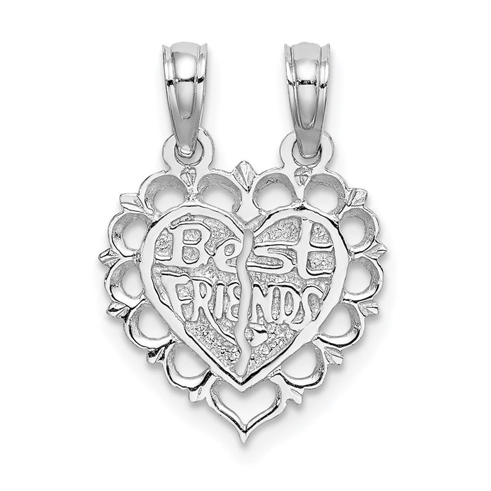 Million Charms 14K White Gold Themed Polished Best Friend 2 Piece Break-Apart Heart Charm