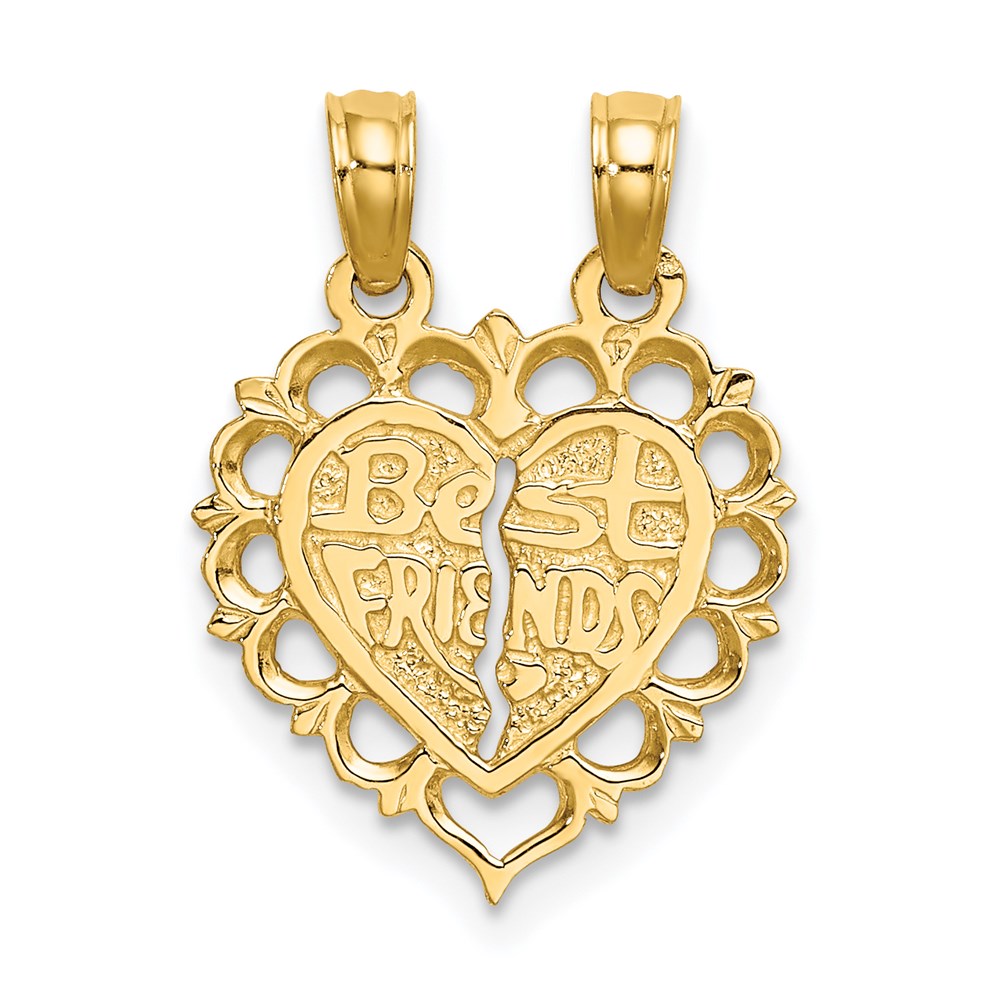 Million Charms 14K Yellow Gold Themed Polished Best Friend 2 Piece Break-Apart Heart Charm
