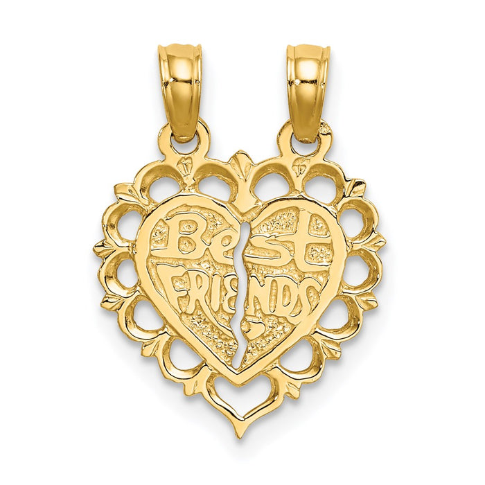 Million Charms 14K Yellow Gold Themed Polished Best Friend 2 Piece Break-Apart Heart Charm