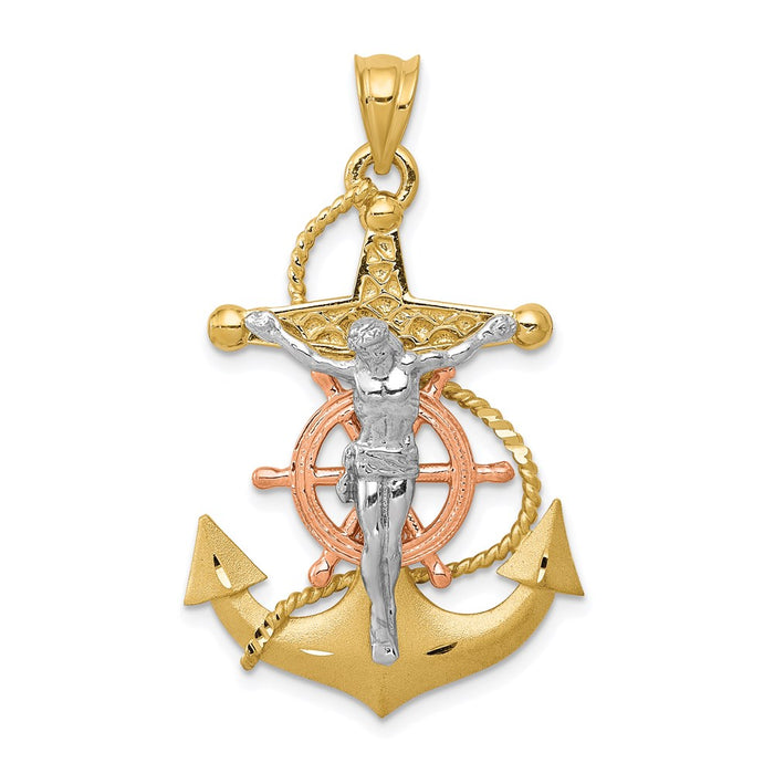 Million Charms 14K Tri-Color Mariners Relgious Cross Pendant